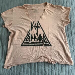 Womens Distressed Short Sleeve Choker V Neck Graphic Def Leppard Tee